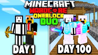 We Survived 100 Days On ONE BLOCK In Hardcore Minecraft  DUO 100 Days [upl. by Fretwell]