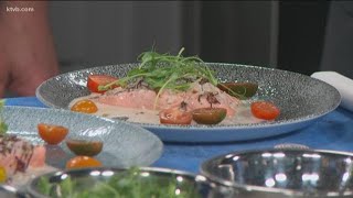 KTVB Kitchen Chef Bacquet shows how to cook wild king salmon with a sorrel sauce [upl. by Ttnerb]