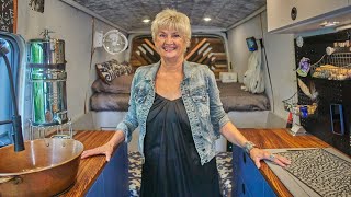 Solo Female Van Life at age 70 Tour of INCREDIBLE DIY Ford Transit Stealth Camper Conversion [upl. by Nitsid]