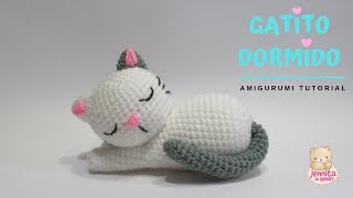 GATITO DORMIDO Amigurumi Tutorial Patron en Descripcion traducido Ingles [upl. by Oiratno]