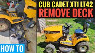 HOW TO REMOVE THE MOWER DECK Cub Cadet XT1 LT42 Riding Lawn Mower [upl. by Dario]