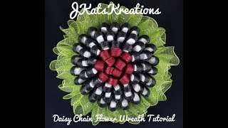 Daisy Chain Deco Mesh Flower Wreath Tutorial by JKatsKreations [upl. by Lig]