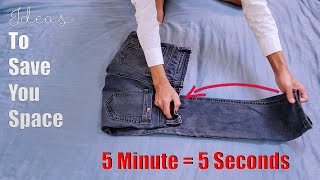 Ideas To Save Your Space  How To Fold Clothes To Save Space Part 1  Jeans Folding Tricks [upl. by Cirdahc]