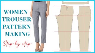 Basic Pant Pattern Drafting For Beginners  How To Make Womens Trouser Pattern Detailed [upl. by Obadiah]