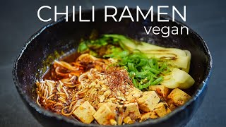 Vegan Chili Ramen Recipe  Spicy Red Broth Noodle Soup [upl. by Jarrell]