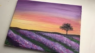 Lavender Field  Acrylic Landscape Painting for Beginners Step by Step  Acrylic Beginner Easy [upl. by Busey]