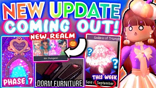 NEW ROYALE HIGH UPDATE THIS WEEK HALLOWEEN REALMS DORM FURNITURE PHASE 7 COMING ROBLOX Campus 3 [upl. by Yerrot]